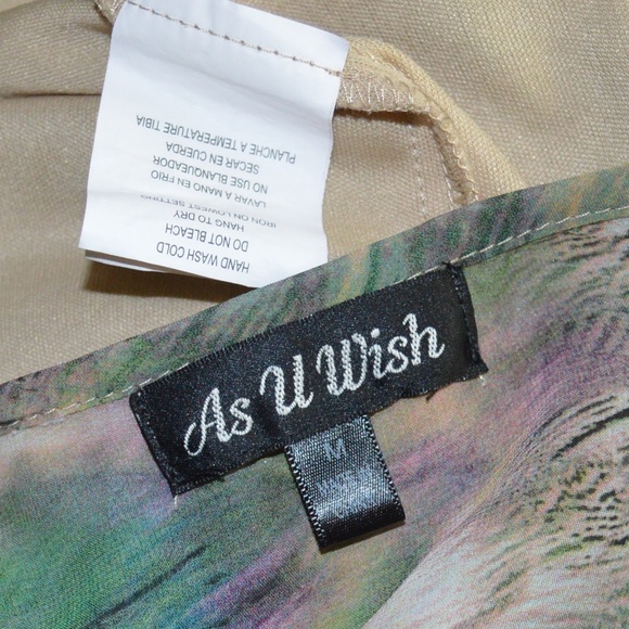 As U Wish Green/Tan/Pink Flutter Sleeve Dress Sz M - Picture 5 of 6